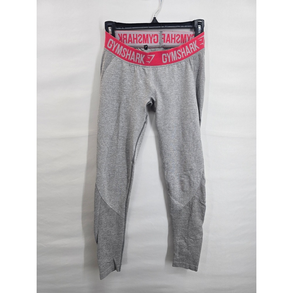 Gymshark Dry Womens Medium Grey Leggings Pink Logo Waistband Activewear Tights